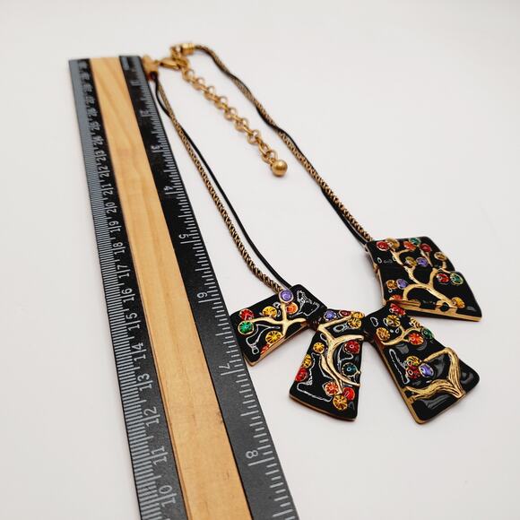 Chico’s Enamel Statement Necklace Black Gold Multicolor 20” Artistic - Picture 10 of 10